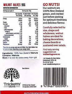 Trickett's Grove Walnut Halves 90g Back Label Nutrition Information