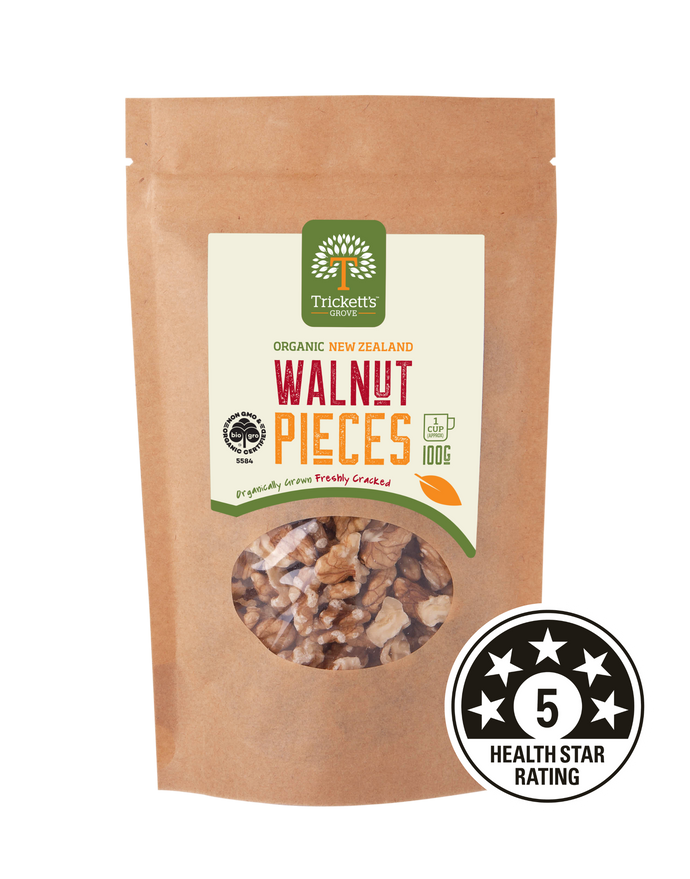 Trickett's Grove Organic Walnut Pieces 100g in premium packaging