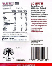 Load image into Gallery viewer, Trickett&#39;s Grove Walnut Pieces 300g Back Label Nutrition Information